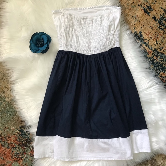 Speechless Navy/White Eyelet Lace Strapless Dress - Picture 3 of 8